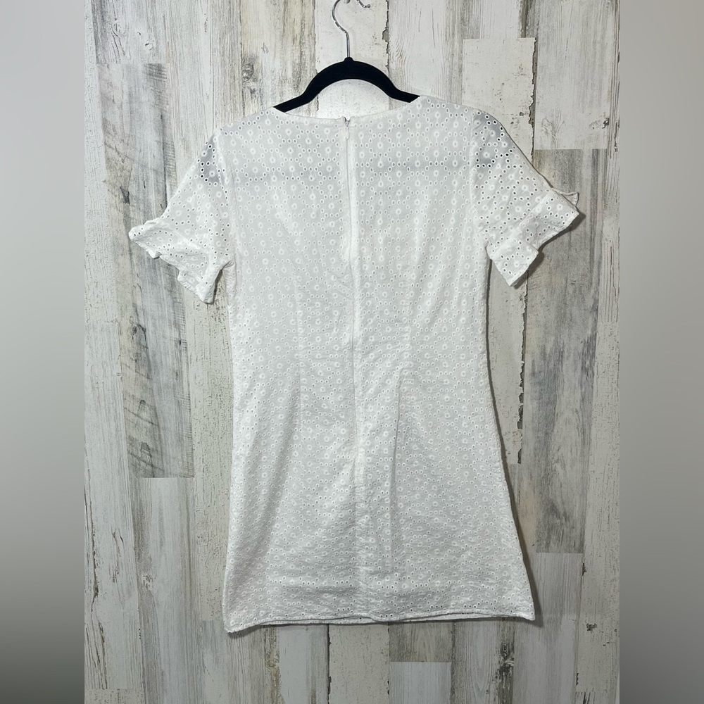 LOFT White Eyelet Mini Dress Flutter Sleeves Size 0 - Picture 7 of 11